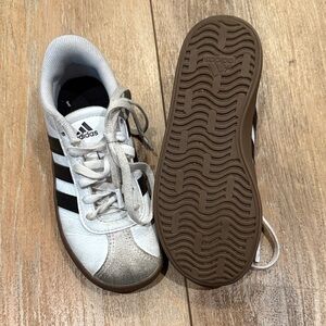 Adidas Kids White and Black Sneakers with Brown Sole